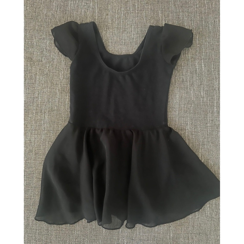 Black Ballet Leotard with Chiffon Skirt Cap Sleeve Dance Dress Kids Size 110